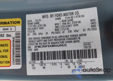 2021 Ford Bronco Sport First Edition из США, поврежденный, VIN 3FMCR9F9XMRA26622